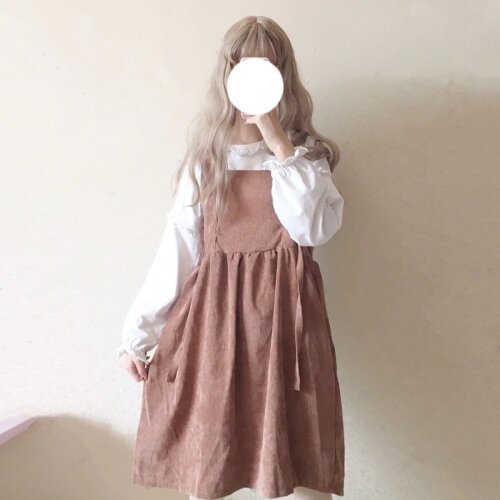 Womens Casual Dresses Vintage Kawaii Ulzzang Lace Up Bow Tie Corduroy Dress Female Cute Kawaii Harajuku Clothing For Women