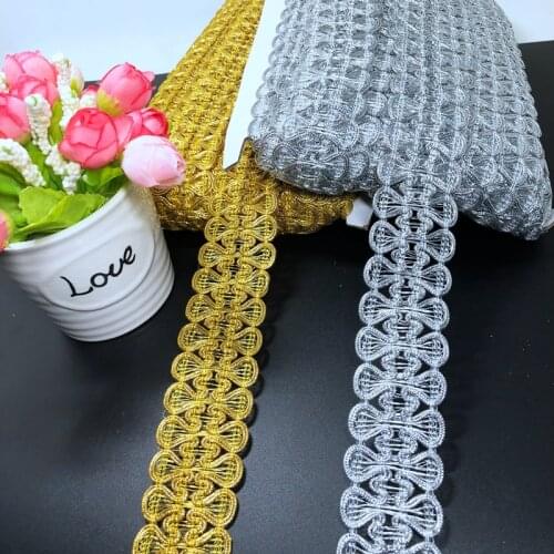 10yard 3.5cm Double sided BOW LACE gold silver lace fabric ribbon DIY party favors sewing wedding christmas decoration for home