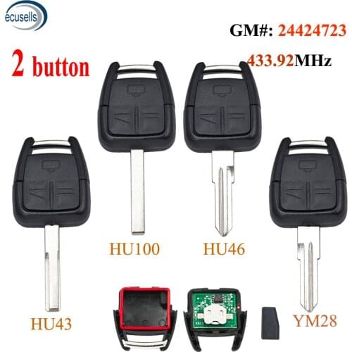 2 Button Remote Key Fob 433.92 mhz With ID40 Chip For Opel Vauxhall Astra Vectra YM28 HU100 HU43 HU46 Blade FCC # 24424723