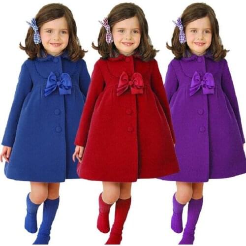 3Color Girls Winter Warm Coats&Jacket,Children Winter High quality Solid Long sleeve Wool coat,Baby Girls Outwear For 3-8Yrs