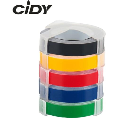 Mixed Color CIDY 5 roll Compatible DYMO 3D Plastic Embossing Xpress Labels 9mm for DYMO 1610/12965 Motex Embossing Label Makers