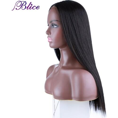 Blice Silk Straight Hand Made Hair Line Middle Part Wig Synthetic Closure Wigs With Heat Resist Fiber 18 Inch For Women