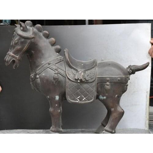 74cm Big Old Chinese Bronze Fengshui Zodiac Year Tang Horse Horses Animal Statue 02017