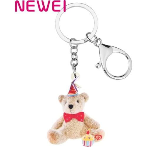 Newei Acrylic Brown Plush Toy Bear Keychains Big Cute Animal Keyring Jewelry For Women Girls Kids Novelty Gift Car Wallet Charms