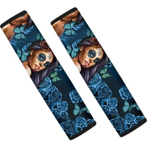 Calavera Girl Floral Pattern Durable Car Seat Belt Covers 2pcs/Set Car Accessories Seat Belt Covers Thick Car Seat Belt Cushions