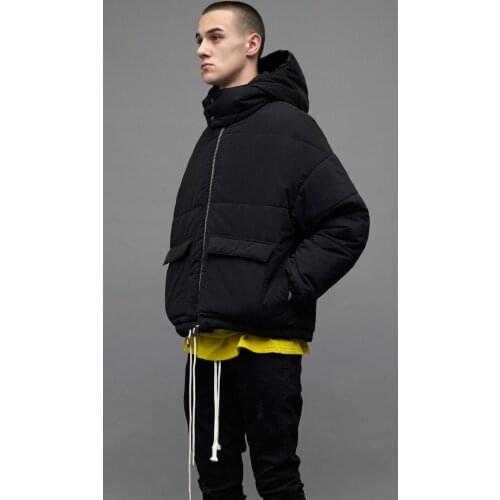 Black Warm Winter Padded Cotton Coat with Hat Streetwear Hip Hop Men Women Unisex Jacket Clothing Chaqueta