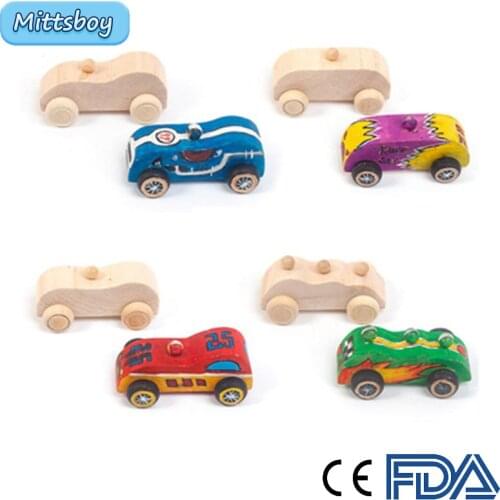6Pcs DIY Wooden Painting Toy Montessori Wooden City Graffiti Car Educational toys Imagination Jigsaw Learning Toy Children Gift