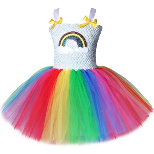 Children Girls Rainbow Tutu Dress Tulle Princess Party Dress Girls Clothes Fancy Dresses Kids Halloween Christmas Costume 2-12Y