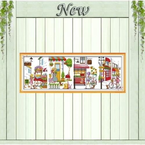 Girl in Romantic street painting counted print on canvas DMC 14CT 11CT DIY Cross Stitch chinese Embroidery Needlework kits Sets