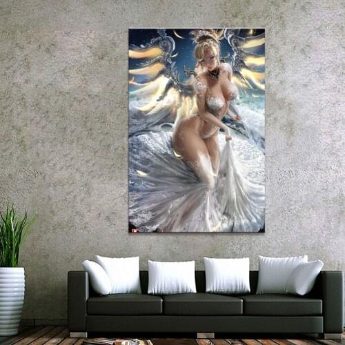 Home Decor Canvas 1 Piece Cute Sexy Anime Overwatch Mercy Art Posters and Prints Painting Home Decoration Wall Pictures