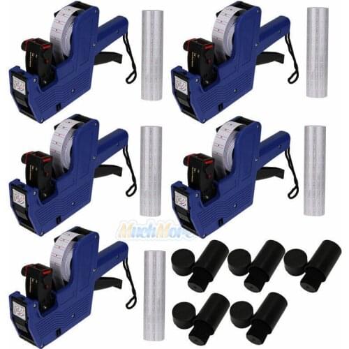 [ Fly Eagle ] 5 MX-5500 8 Digits Price Tag Gun+25000 White w/ Red lines labels+5 Ink Blue