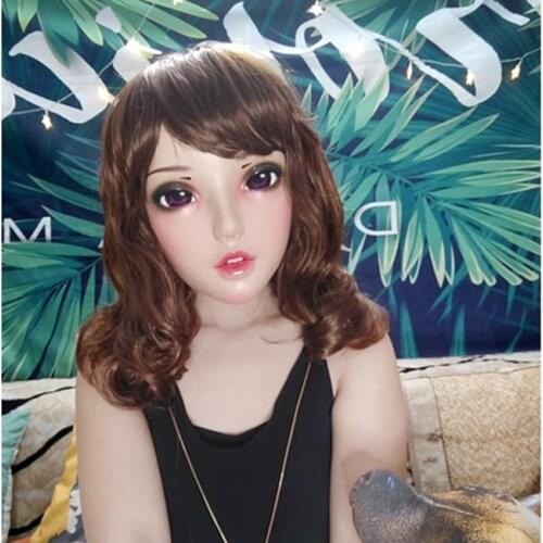 Fu-05)Female Sweet Girl Resin Half Head Kigurumi BJD Eyes Crossdress Cosplay Japanese Anime Role Lolita Mask With Eyes And Wig