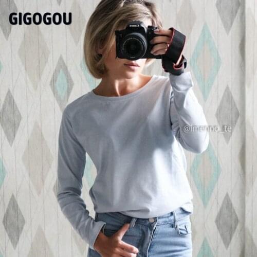 GIGOGOU Long Sleeve Women Basic T Shirt Autumn Spring 95% Cotton Tshirt S-3XL Solid Top Tee Shirts Soft T-shirt Harajuku