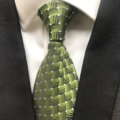10 cm Width New Design Mens Ties Jacquard Woven Neck Tie Fashion Green Geometric Plaids Neckties