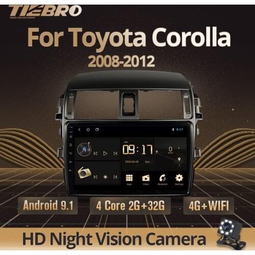 TIEBRO 2DIN Android 9.0 Head Unit Car Radio Multimedia Video Player Navigation GPS For Toyota Corolla 10 E140 E150 2008-2012 DVD