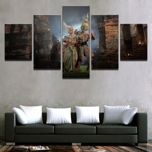 Canvas HD Prints Pictures Decor Framework 5 Pieces The Traditional Masks Dance In Thailand Paintings Living Room Wall Art Poster