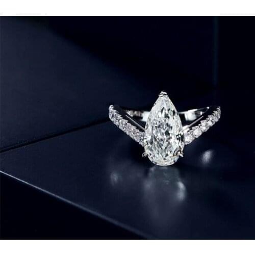 New Silver Color Drop Pear-shaped Cut Moissanite Diamond Wedding Engagement Cocktail Women Gemstone Ring Jewelry