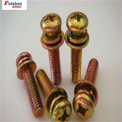 M4/M5 Cross Recessed Small Pan Head Screw Single Coil Spring Lock Washer Assemblies Nickel Plating Screws Vis DIN6900 ISO10664