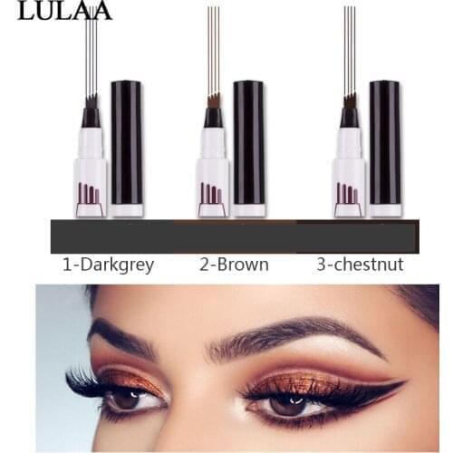 Microblading Tattoo Eyebrow Pencil Waterproof Fork Tip Eyebrow Pen 4 Head Fine Sketch Liquid Eyebrow Enhancer Dye Tint Pen