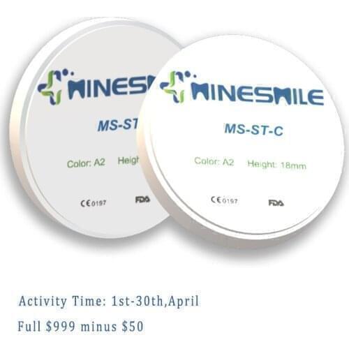 Minesmile ST-C 98mm factory price 16 colors dental zirconia block for wieland/Roalnd/VHF/ Imes Icore dental cad cam system