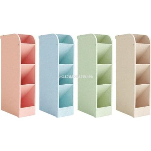 Multi-function 4 Grid Desktop Pen Holder Office School Storage Case Box Wheat Straw Desk Pencil Organizer Stationery