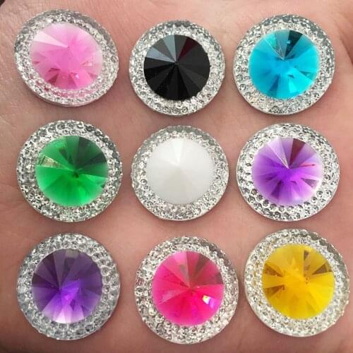 New 10pcs 20mm Resin Double Color Round Rhinestone Flatback Wedding Diy Crafts K19