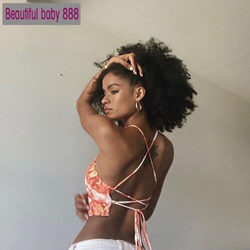 Meqeiss New Fashion Tie Dye Print Summer Halter Sexy Backless Lace Up Crop Top Tube Girls Cropped Feminino Cute Top Streetwear