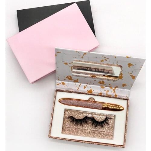 New Style Wholesale Eyelash Case Packaging Mirror Magnetic Hard Box Custom Logo Lashes Set Boxes with Eyelash and Eyeliner Pen