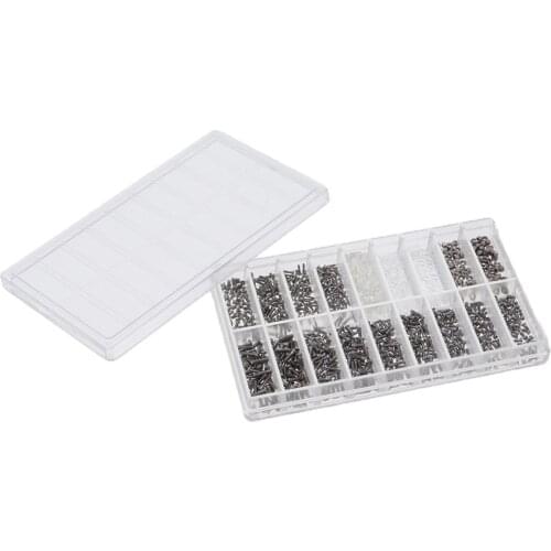 Eyeglasses Nose Pads Screws Plastic Cap Cross Tip Screws 900pcs for Glasses 18 Grids Different Screws and Caps