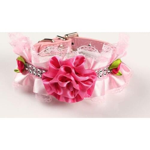 1pcs pet dog cat fashion rhinestones lace flower necklace doggy collar products puppy collars supplies dogs cats accessories