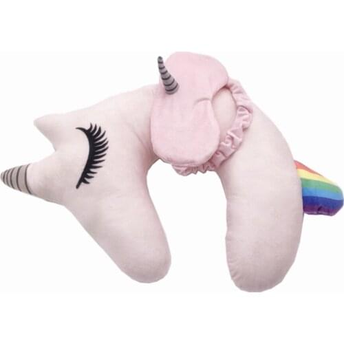 Cartoon Plush U-Shaped Neck Pillow Pink Unicorn Travel Pillow Super Soft Sleep Head Rest Hanging Neck Pillow Cute Neck Pillow