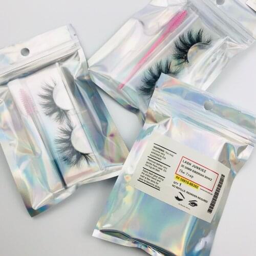 Eyelashes Package In Bulk Holographic Laser Ziplock Bag Eyelash Storage Custom Brand Logo Sticker Wholesale Idea Gift Packaging