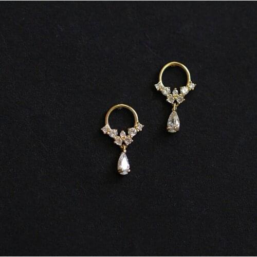 Luxury Female Hollow Round Small Earrings Cute Sterling Silver Gold Wedding Earrings For Women Dainty White Zircon Stud Earrings
