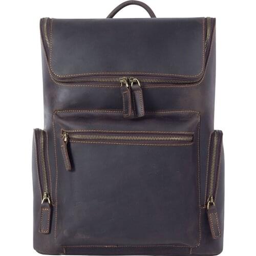 New Retro Crazy Horse Leather Backpack Men Shoulder Bag Male Laptop Schoolbag Travel Backpack Computer Bag First Layer Leather