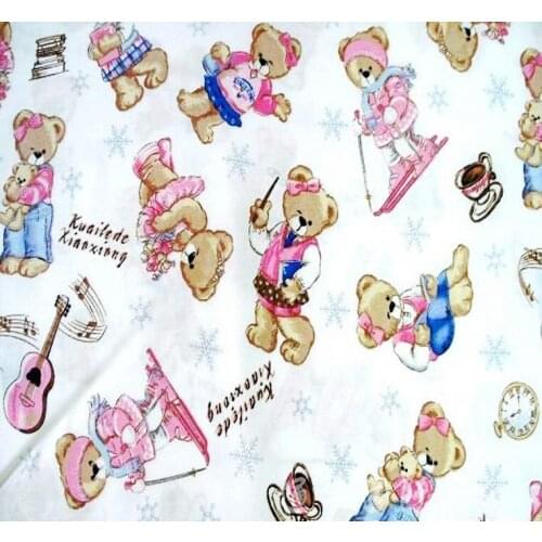 Sweet 50x160cm Pink Music Lady Bear 100% cotton twill cotton Fabric for DIY kids bedding doll dress cushions quilting fabric