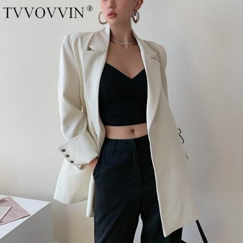 TVVOVVIN Simple Blazers Street Coat Metal Buckle Suit Vertical Loose Casual Suit Autumn Jacket White For Women 2020 O7Y0