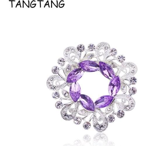 Wreath Brooch Silver Plated Crystal Pin Brooch Garland Round Women Accessories Gorgeous Scarf Clips Pin Twinkle Charming Jewelry