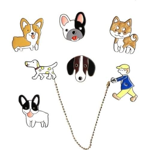High-quality Cartoon Animal Series Bulldog Akita Dog Walk a dog Border pastoral Brooches wholesale badge Garment accessories