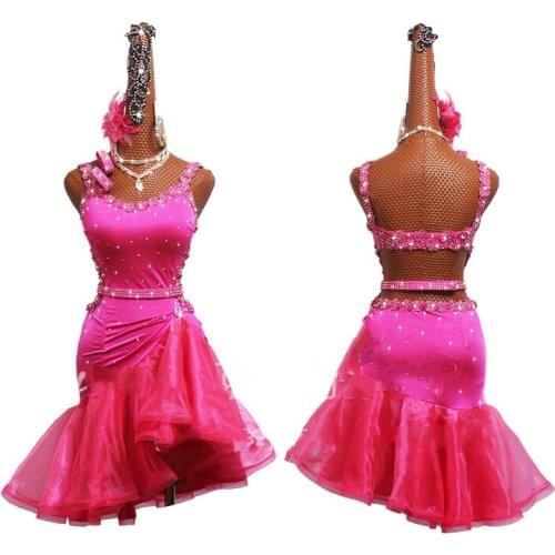New Latin Dance Skirt Women Competition Costumes Performance Dance Dress Adult Female Rose Red Embroidered Latin Dance Dress