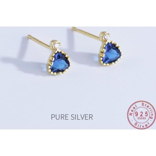 HI MAN 100% S925 Sterling Silver Nordic INS Geometric Blue Crystal Stud Earrings Women Charm Christmas Gift Jewelry