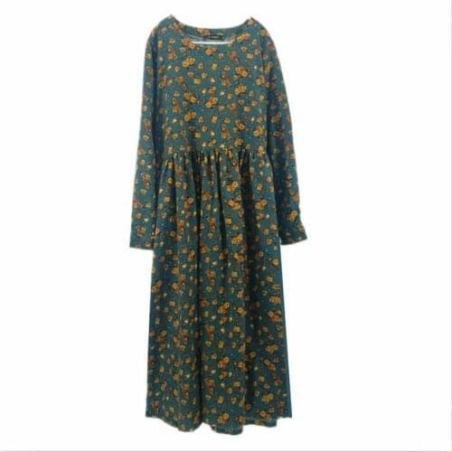 2020 Spring Women Brand Dress Loose Literary style Print long dress Plus size 5XL 6XL Cotton Linen Dress vestido de festa