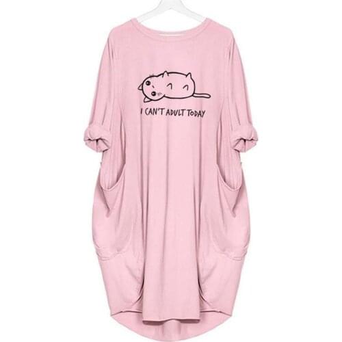 2019 new fashion CAT Letters Print Dress Pocket Dress Vintage Summer Maxi Women Dresses Lolita Cheap Clothes Party Dresses Woman