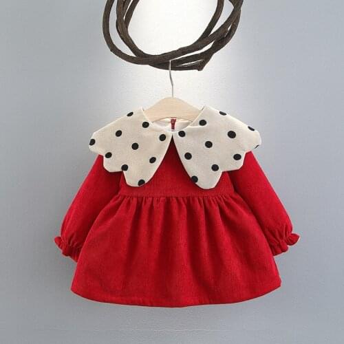 Winter Baby Girl Long Sleeve Dress Plus Velvet Childrens Color Polka Dot Velvet Babies Dress Infant Cordu Christmas Dress