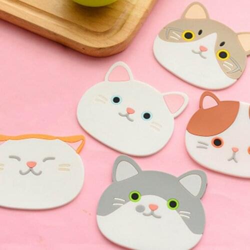 1 PC Durable Big Face Cat Pattern Cup Bowl Mat Coaster Insulation Placemat Home Decor Table Pad Silicone Cute Cartoon