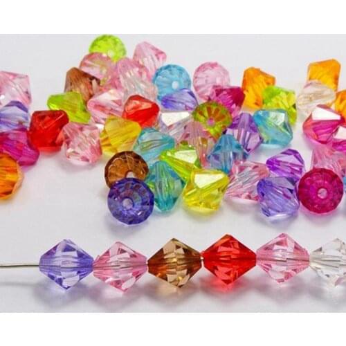 100 Mixed Colour Transparent Acrylic Faceted Bicone Spacer Beads 12X12mm