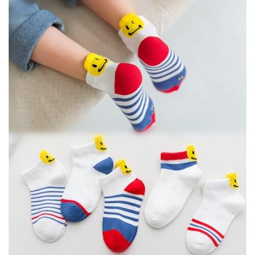 5Pairs/lot 1-12Y Kids Socks Summer Cotton Cartoon Smiling Face Kids Socks Girls Mesh Cute Newborn Boy Toddler Children Socks