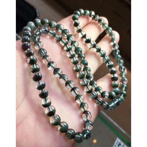 Free Shipping Genuine Natural Green Phantom Crystal Round Beads Bracelet AAA 6mm