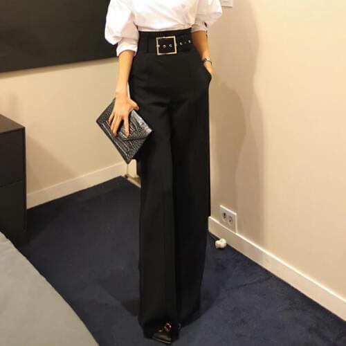 2018 Fashion Women Trousers High Waist Women Belted Wide-leg Pants Office Lady Formal Long Pants Femme Pantalons Plus Size