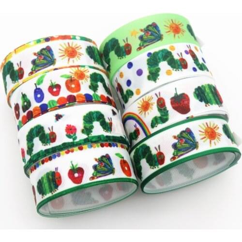 DHK 50yards Hungry caterpillar Printed Grosgrain Ribbon Accessory Hairbow Headwear Decoration DIY Wholesale OEM S1450