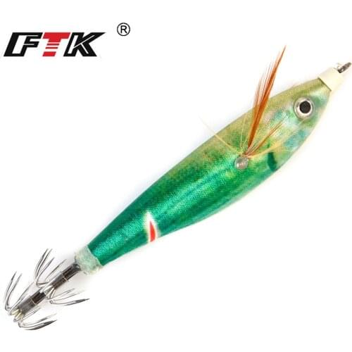 FTK luminous bait sea fishing bait hard bait wood shrimp 8cm 10g swing fishing squid hook fixture artificial bait jigging bait o